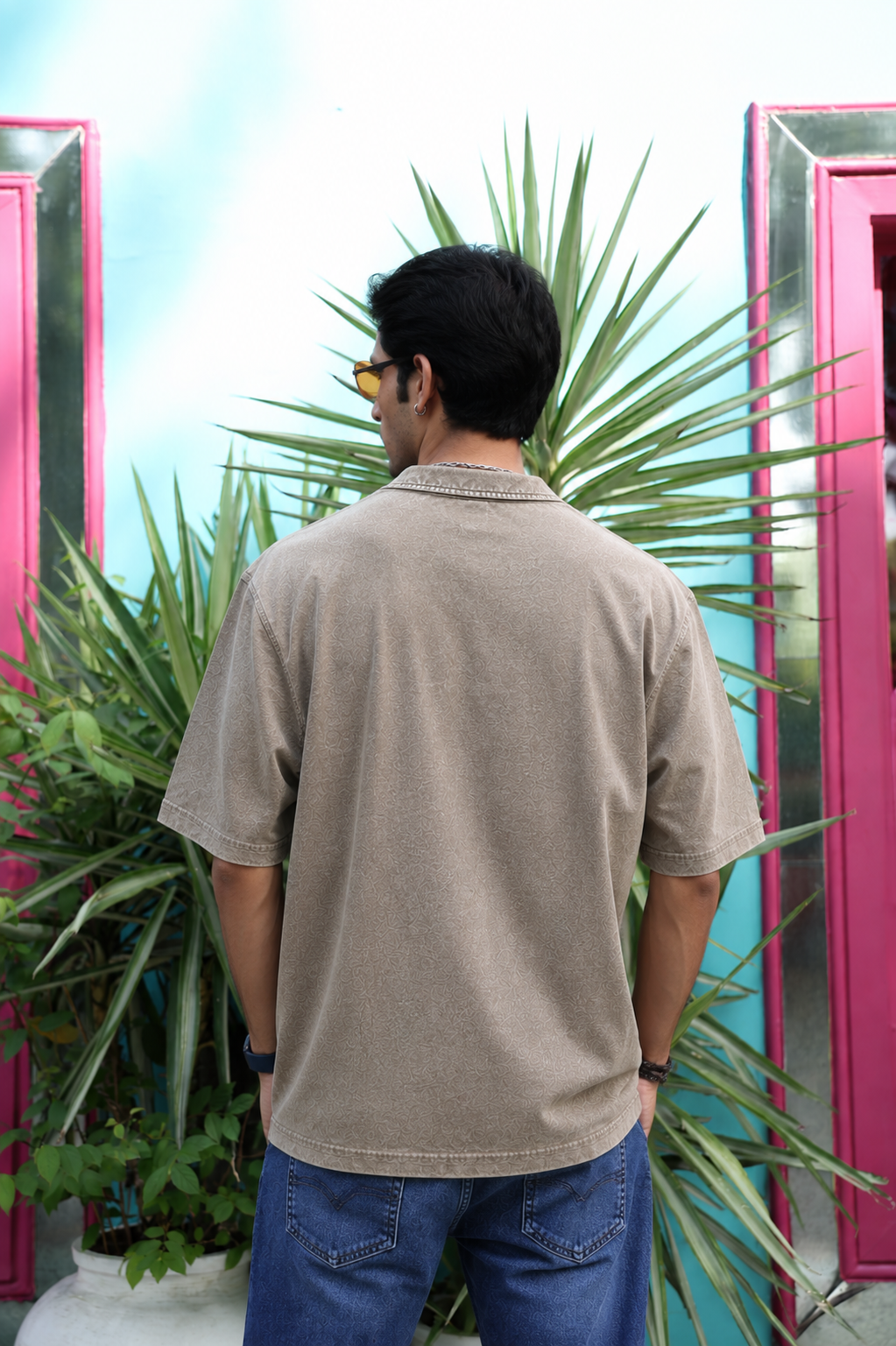 ZYNR STONE MIST TEXTURED OVERSIZED POLO