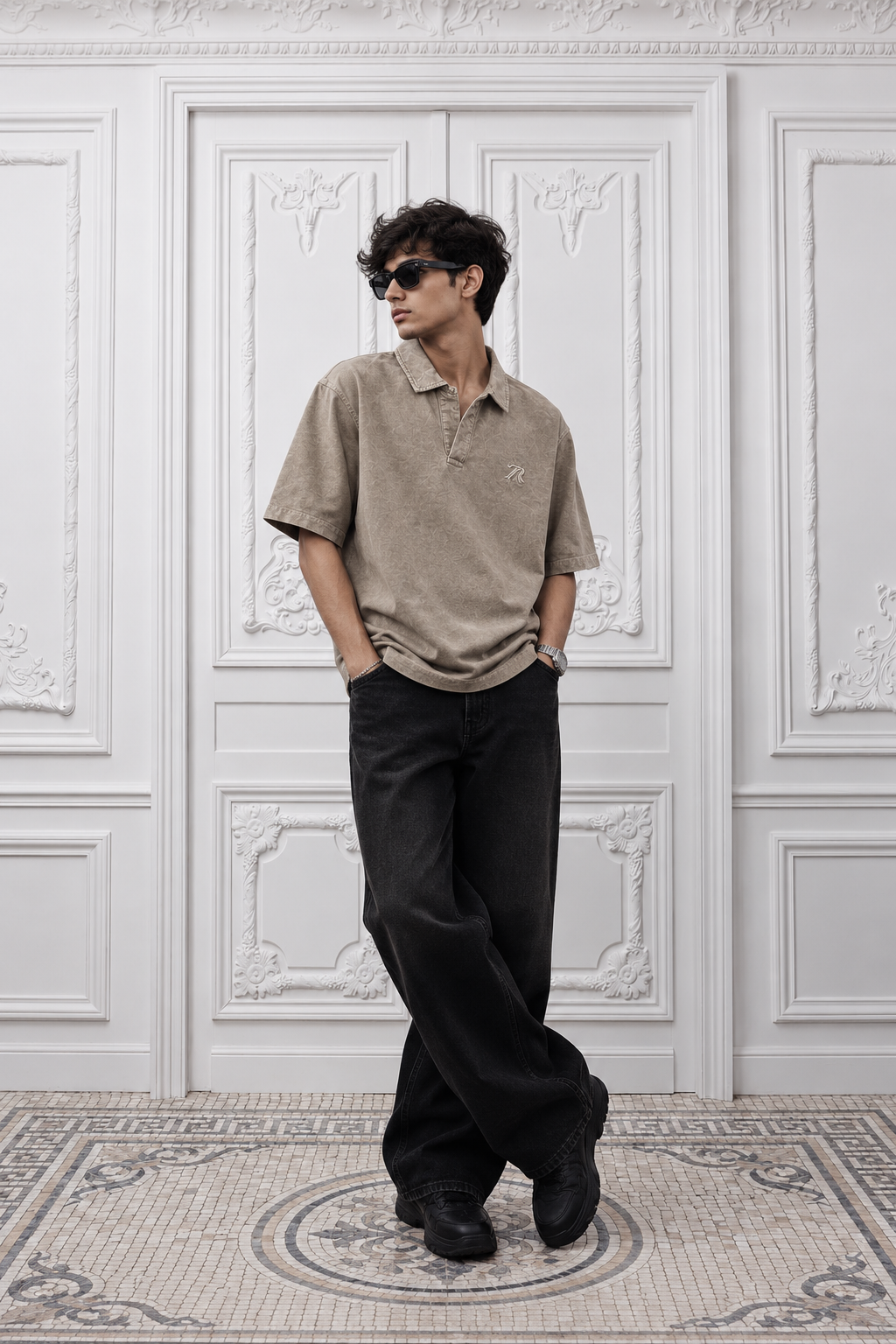 ZYNR STONE MIST TEXTURED OVERSIZED POLO